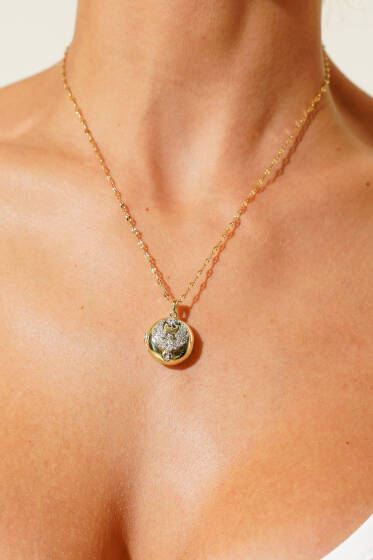 Taşlı Kanatlı Açılır Kolye Gold - Kolye