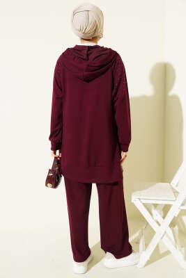 Taşlı Kanguru Cepli Loyşa İkili Takım Bordo - İkili Takım