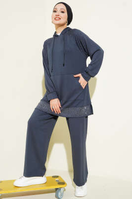 Taşlı Kanguru Cepli Loyşa İkili Takım Füme - NESSİA