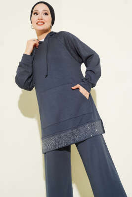 Taşlı Kanguru Cepli Loyşa İkili Takım Füme - İkili Takım