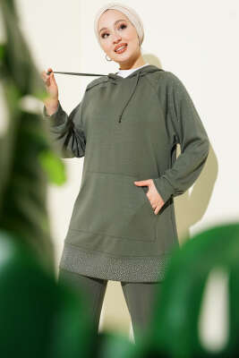 Taşlı Kanguru Cepli Loyşa İkili Takım Haki - İkili Takım