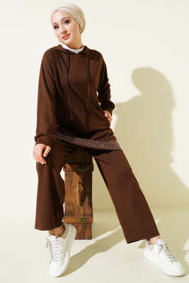 Taşlı Kanguru Cepli Loyşa İkili Takım Kahve - NESSİA