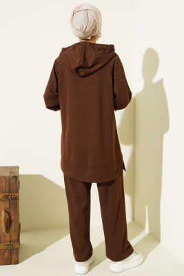 Taşlı Kanguru Cepli Loyşa İkili Takım Kahve - İkili Takım