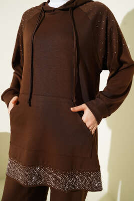 Taşlı Kanguru Cepli Loyşa İkili Takım Kahve - İkili Takım