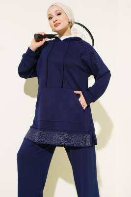Taşlı Kanguru Cepli Loyşa İkili Takım Lacivert - İkili Takım