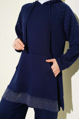 Taşlı Kanguru Cepli Loyşa İkili Takım Lacivert - İkili Takım