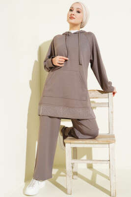 Taşlı Kanguru Cepli Loyşa İkili Takım Vizon - NESSİA