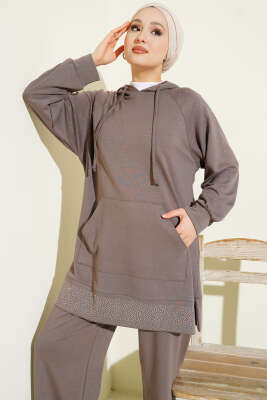 Taşlı Kanguru Cepli Loyşa İkili Takım Vizon - İkili Takım