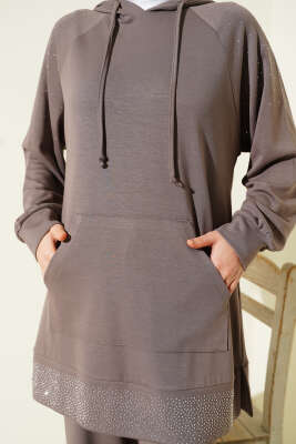 Taşlı Kanguru Cepli Loyşa İkili Takım Vizon - İkili Takım