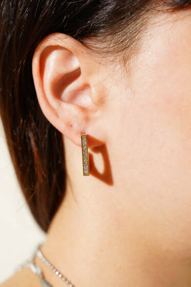 Taşlı Kare Küpe Gold - Küpe