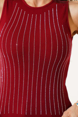 Taşlı Kaşkorse Crop Bordo - Kadın Giyim Modelleri