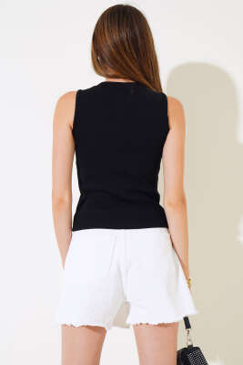 Taşlı Kaşkorse Crop Siyah - Kadın Giyim Modelleri
