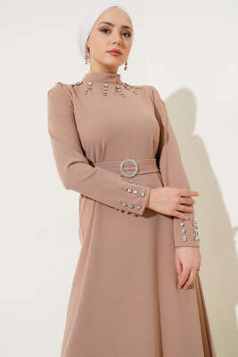 Taşlı Kemer Tokalı Elbise Camel - 700-1000 TL Ürünler