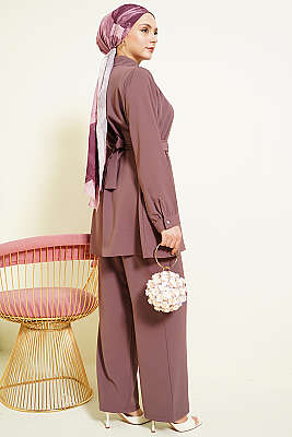 Taşlı Kemer Tokalı Kuşaklı İkili Takım Magenta - İkili Takım