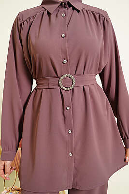 Taşlı Kemer Tokalı Kuşaklı İkili Takım Magenta - İkili Takım