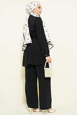 Taşlı Kemer Tokalı Kuşaklı İkili Takım Siyah - İkili Takım