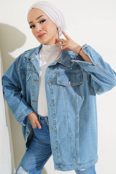 Taşlı Kot Ceket Mavi - Ceket