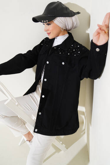 Taşlı Kot Ceket Siyah - Ceket