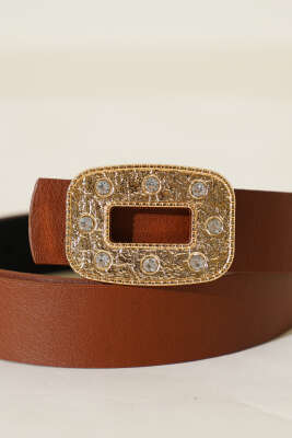 Taşlı Metal Dikdörtgen Tokalı Kemer Taba - Yılın Fırsatı