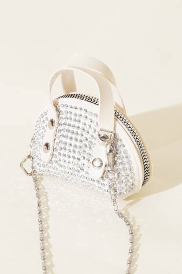 Taşlı Mini Çanta Bej - Kol Çantası