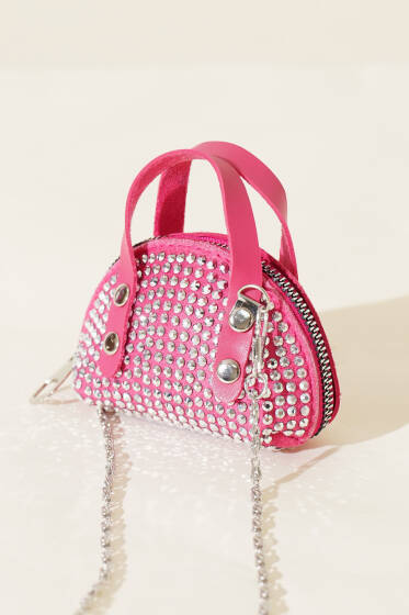 Taşlı Mini Çanta Fuşya - Kol Çantası