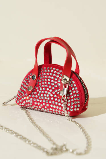 Taşlı Mini Çanta Kırmızı - Kol Çantası