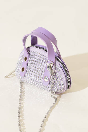 Taşlı Mini Çanta Lila - Kol Çantası