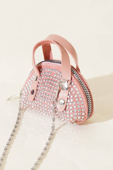 Taşlı Mini Çanta Pudra - Kol Çantası