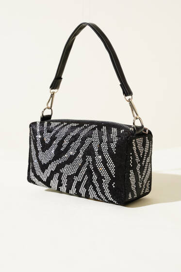 Taşlı Mini El Çanta Siyah - Kol Çantası