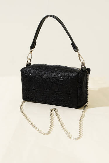 Taşlı Mini El Çanta Siyah Siyah - Kol Çantası