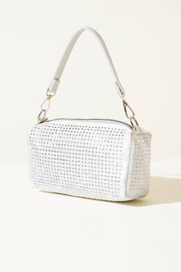 Taşlı Mini El Çantası Gri - Kol Çantası