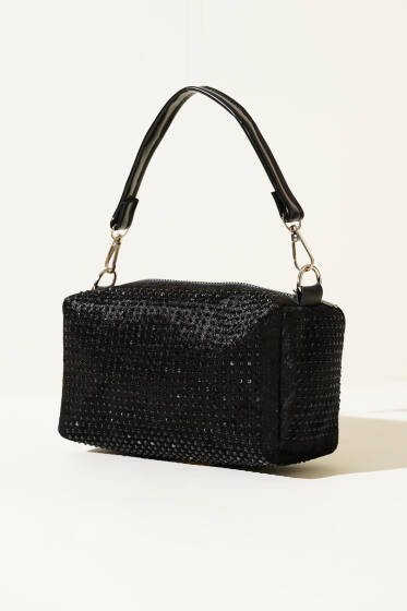Taşlı Mini El Çantası Siyah Siyah - Kol Çantası
