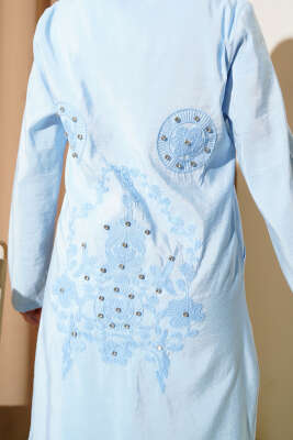Taşlı Nakış Detaylı Kapüşonlu Kap Bebe Mavi - 700-1000 TL Ürünler