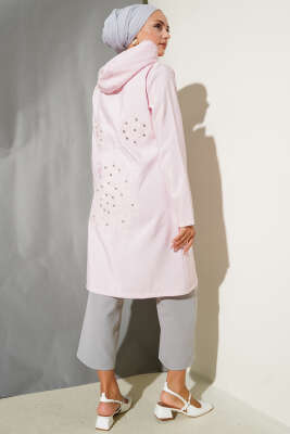 Taşlı Nakış Detaylı Kapüşonlu Kap Pembe - 700-1000 TL Ürünler