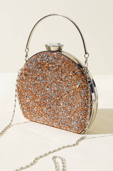 Taşlı Oval Abiye Çanta Bakır - Kol Çantası