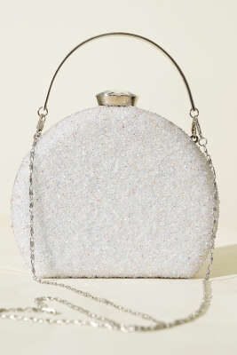 Taşlı Oval Abiye Çanta Beyaz - Günün Seçilenleri