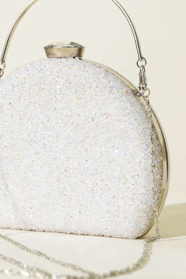 Taşlı Oval Abiye Çanta Beyaz - Günün Seçilenleri