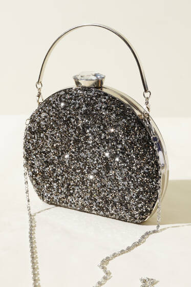 Taşlı Oval Abiye Çanta Füme - Kol Çantası