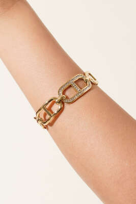 Taşlı Oval Bakla Zincir Bileklik Gold - DEMİR BİJUTERİ