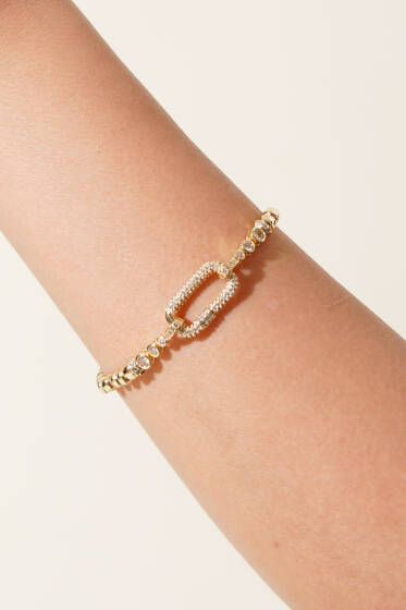 Taşlı Oval Halka Detaylı Bileklik Gold - Bileklik