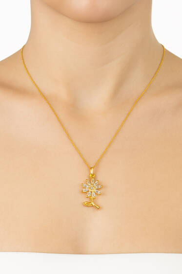 Taşlı Papatya Figür Kolye Gold - Kolye
