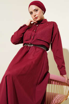Taşlı Pelerinli Etekli İkili Takım Bordo - 700-1000 TL Ürünler