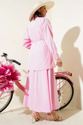 Taşlı Pelerinli Etekli İkili Takım Pembe - 700-1000 TL Ürünler