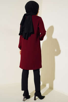 Taşlı Püskül Detaylı Basic Tunik Bordo - Tunik