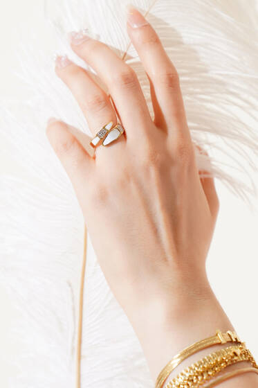 Taşlı Sedefli Yüzük Gold - Yüzük