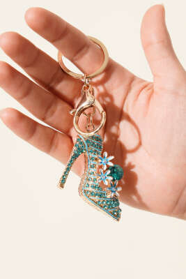 Taşlı Stiletto Figürlü Gold Anahtarlık Mavi - DEMİR BİJUTERİ
