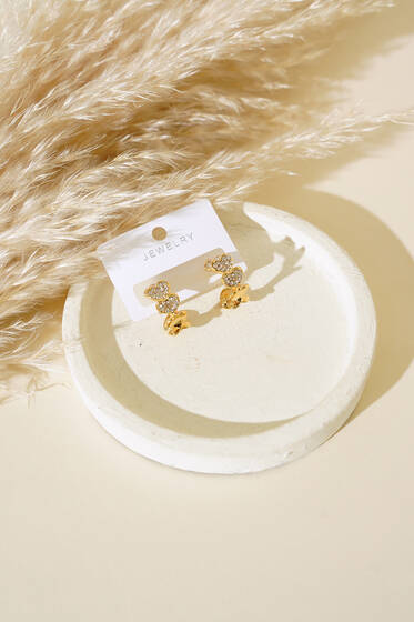 Taşlı Süslemeli Kalp Küpe Gold - Küpe