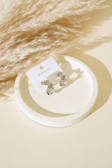 Taşlı Süslemeli Kalp Küpe Gümüş - Küpe