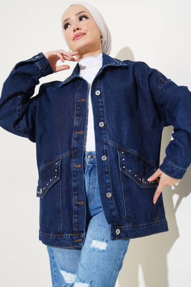 Taşlı Torba Cepli Kot Ceket Kot - Ceket