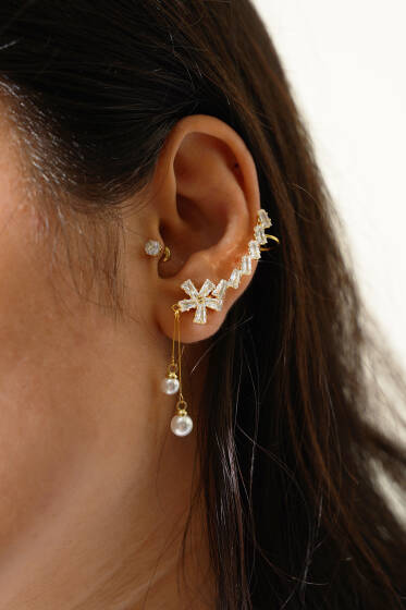 Taşlı Tragus Kıkırdak Küpe Gold - Küpe